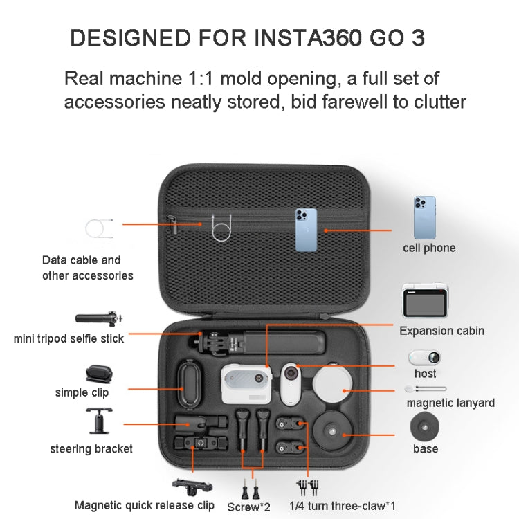 For Insta360 GO 3  XFJI Storage Bag Portable Travel Bag Complete Carrying Case 25.5 x 17.5 x 5.5cm - free shipping - PMC Jewellery - Order now!
