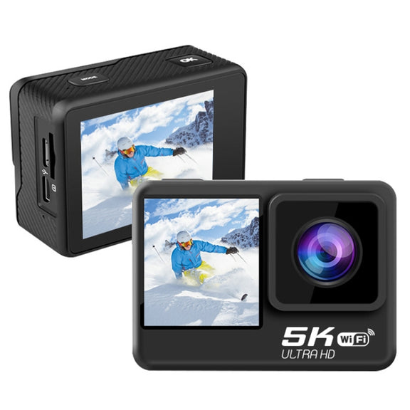 5K/30FPS WIFI HD Anti-Shake Remote Touch Dual-Screen IP68 Water-resistant Sports Camera, Style: Camera+128G Card