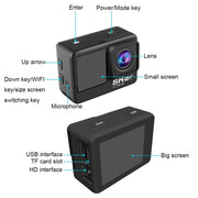 5K/30FPS WIFI HD Anti-Shake Remote Touch Dual-Screen IP68 Water-resistant Sports Camera, Style: Camera+128G Card