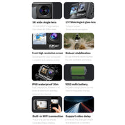 5K/30FPS WIFI HD Anti-Shake Remote Touch Dual-Screen IP68 Water-resistant Sports Camera, Style: Camera+128G Card