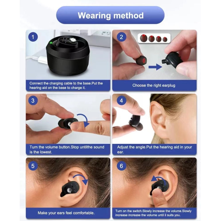 CIC Hearing Aids Rechargeable Invisible Wireless Hearing Aid Sound Amplifier(Black) - Hearing Aids by PMC TechLife | Online Shopping South Africa | PMC TechLife | Buy Now Pay Later Mobicred