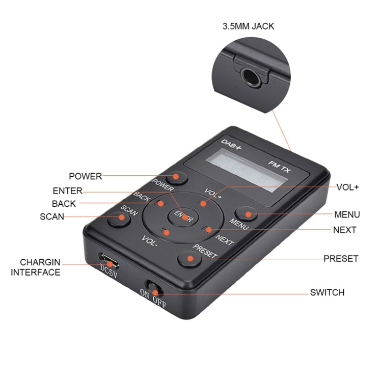 HanRongda HRD-100 Portable Digital Display DAB+ / DAB / FM Radio(Black) - free shipping - PMC Jewellery - Order now!