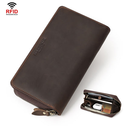 HUMERPAUL RFID Retro Zipper Multi -Card Leather Men Long Wallet Handbag(Coffee) - free shipping - PMC Jewellery - Order now!