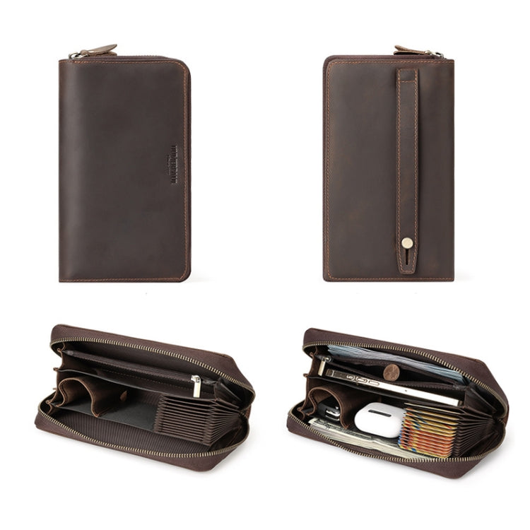 HUMERPAUL RFID Retro Zipper Multi -Card Leather Men Long Wallet Handbag(Coffee) - free shipping - PMC Jewellery - Order now!