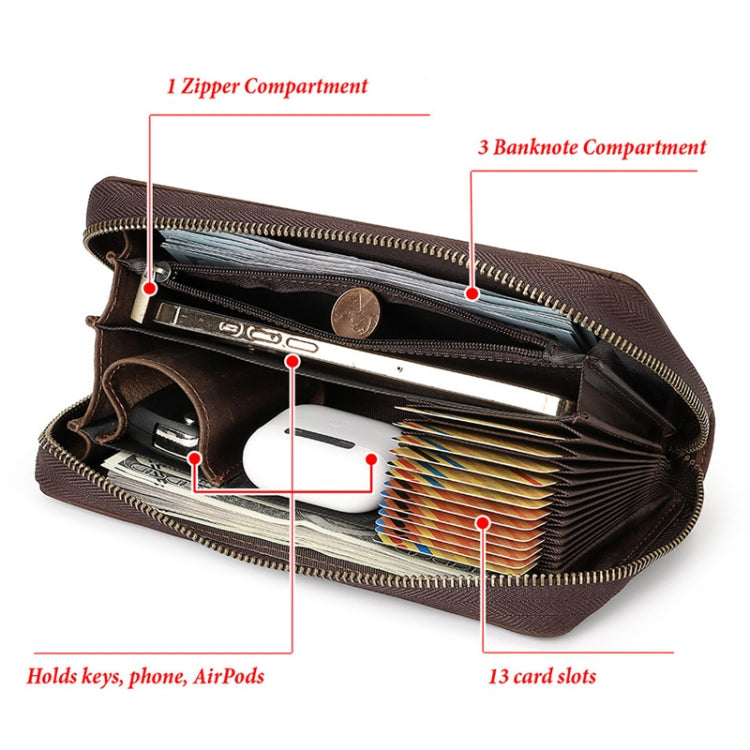 HUMERPAUL RFID Retro Zipper Multi -Card Leather Men Long Wallet Handbag(Coffee) - free shipping - PMC Jewellery - Order now!