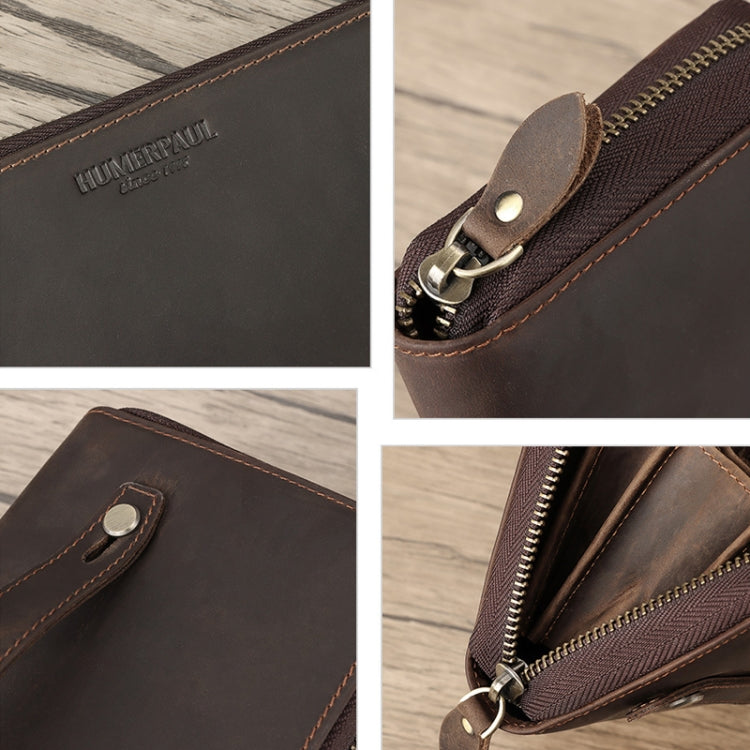 HUMERPAUL RFID Retro Zipper Multi -Card Leather Men Long Wallet Handbag(Coffee) - free shipping - PMC Jewellery - Order now!