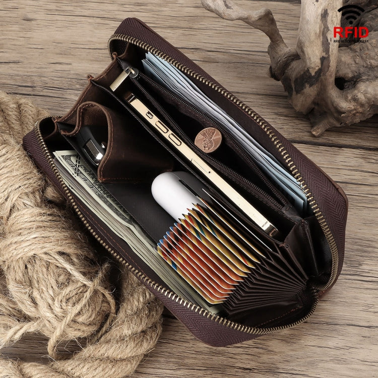 HUMERPAUL RFID Retro Zipper Multi -Card Leather Men Long Wallet Handbag(Coffee) - free shipping - PMC Jewellery - Order now!