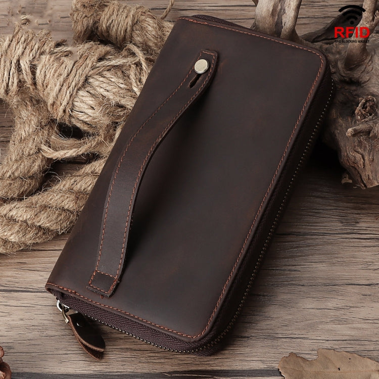HUMERPAUL RFID Retro Zipper Multi -Card Leather Men Long Wallet Handbag(Coffee) - free shipping - PMC Jewellery - Order now!
