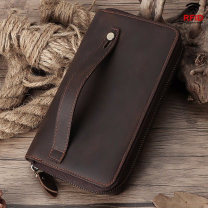 HUMERPAUL RFID Retro Zipper Multi -Card Leather Men Long Wallet Handbag(Coffee) - free shipping - PMC Jewellery - Order now!