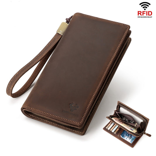 HUMERPAUL RFID Large Capacity Leather Wallet Long Men Pump Mobile Phone(Brown) - free shipping - PMC Jewellery - Order now!