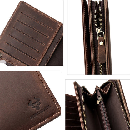 HUMERPAUL RFID Large Capacity Leather Wallet Long Men Pump Mobile Phone(Brown) - free shipping - PMC Jewellery - Order now!