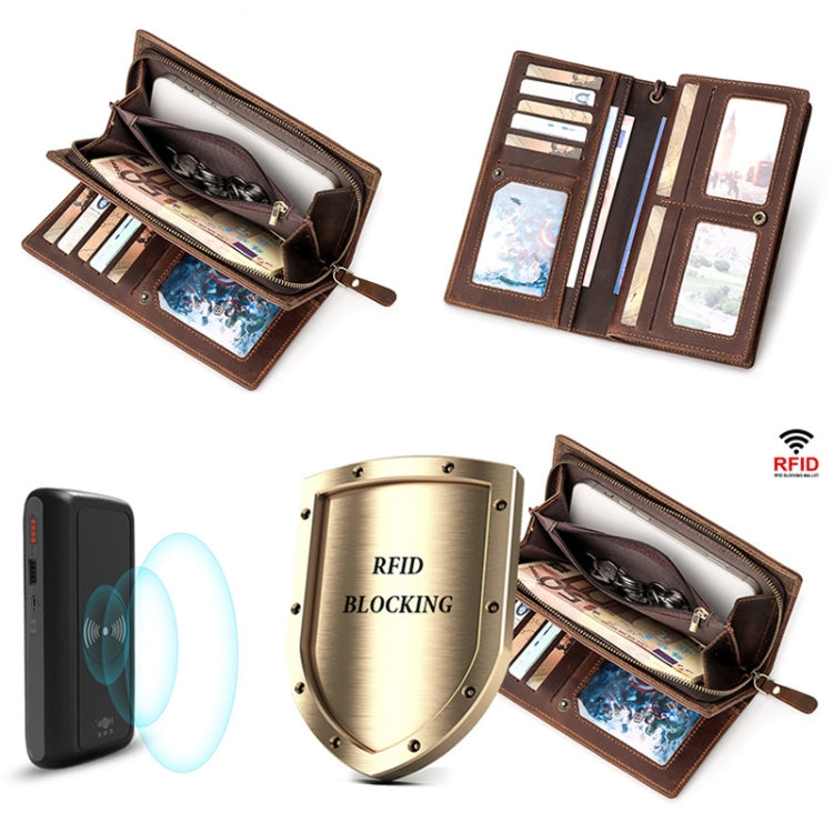HUMERPAUL RFID Large Capacity Leather Wallet Long Men Pump Mobile Phone(Brown) - free shipping - PMC Jewellery - Order now!