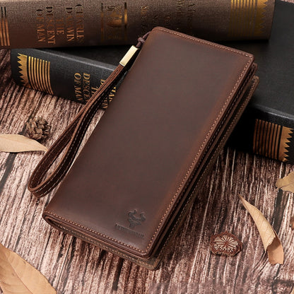HUMERPAUL RFID Large Capacity Leather Wallet Long Men Pump Mobile Phone(Brown) - free shipping - PMC Jewellery - Order now!
