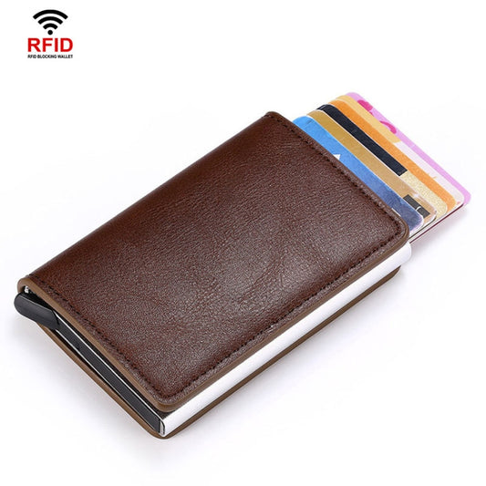HUMERPAUL RFID Anti-Magnetic Automatic Card Set Credit Card Box Coin Bag(Dark Brown) - free shipping - PMC Jewellery - Order now!