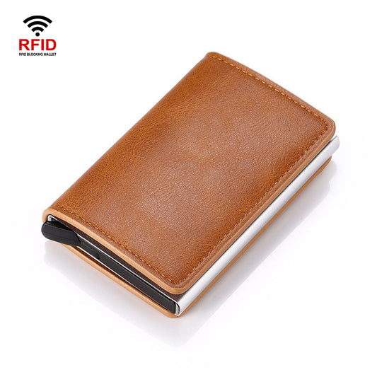 HUMERPAUL RFID Anti-Magnetic Automatic Card Set Credit Card Box Coin Bag(Brown) - free shipping - PMC Jewellery - Order now!