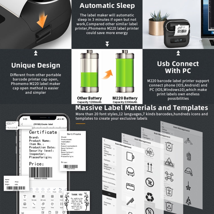 Phomemo M220 Jewelry Clothing Tags Bluetooth Thermist Strip Tag Printer(White) - free shipping - PMC TechLife - Order now!