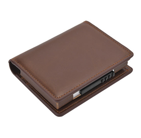 RFID Anti-Theft Short Wallet Automatic Pop-Up Aluminum Alloy Antimagnetic Card Holder(Brown)