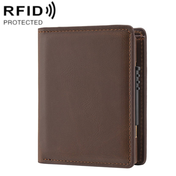 RFID Anti-Theft Short Wallet Automatic Pop-Up Aluminum Alloy Antimagnetic Card Holder(Brown)