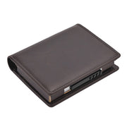 RFID Anti-Theft Short Wallet Automatic Pop-Up Aluminum Alloy Antimagnetic Card Holder(Dark Brown)
