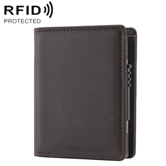 RFID Anti-Theft Short Wallet Automatic Pop-Up Aluminum Alloy Antimagnetic Card Holder(Dark Brown)