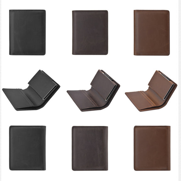 RFID Anti-Theft Short Wallet Automatic Pop-Up Aluminum Alloy Antimagnetic Card Holder(Brown)