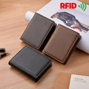 RFID Anti-Theft Short Wallet Automatic Pop-Up Aluminum Alloy Antimagnetic Card Holder(Brown)