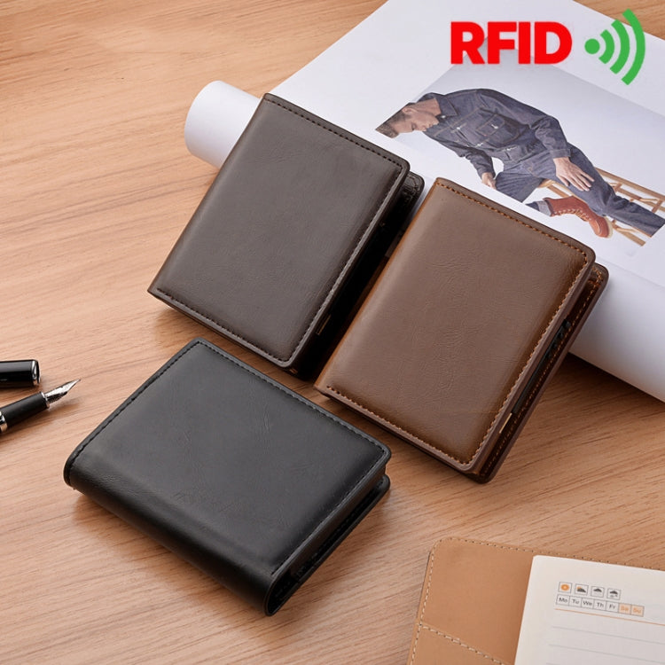 RFID Anti-Theft Short Wallet Automatic Pop-Up Aluminum Alloy Antimagnetic Card Holder(Black)