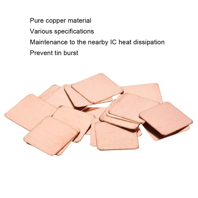 20pcs Laptop Cooling Copper Heat Sink Thermal Conductive Tabs Cell Phone Computer Graphics Card Heat Sinks 15x15x0.3mm