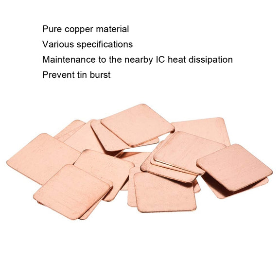 20pcs Laptop Cooling Copper Heat Sink Thermal Conductive Tabs Cell Phone Computer Graphics Card Heat Sinks 15x15x2.0mm