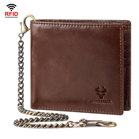 HUMERPAUL RFID Anti-Magnetic Men Pickup Card Bag Metal Chain Short Leather Wallet, Color: Coffee - Antimagnetic RFID Package by HUMERPAUL | Online Shopping South Africa | PMC Jewellery | Buy Now Pay Later Mobicred