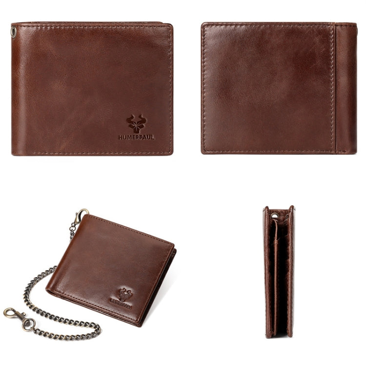 HUMERPAUL RFID Anti-Magnetic Men Pickup Card Bag Metal Chain Short Leather Wallet, Color: Coffee - Antimagnetic RFID Package by HUMERPAUL | Online Shopping South Africa | PMC TechLife | Buy Now Pay Later Mobicred