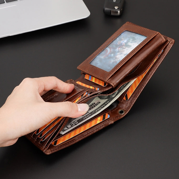 HUMERPAUL RFID Anti-Magnetic Men Pickup Card Bag Metal Chain Short Leather Wallet, Color: Coffee - Antimagnetic RFID Package by HUMERPAUL | Online Shopping South Africa | PMC TechLife | Buy Now Pay Later Mobicred