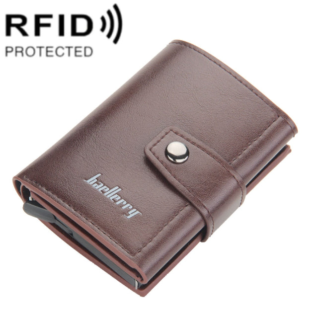 Baellerry RFID Anti-Theft Automatic Pop-Up Card Wallet Buckle Metal Aluminum Shell Card Holder(Coffee)