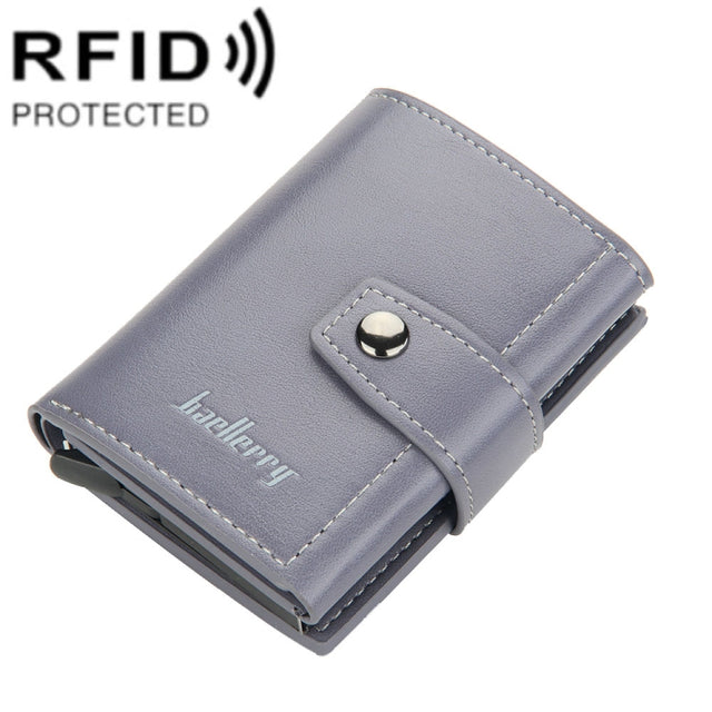 Baellerry RFID Anti-Theft Automatic Pop-Up Card Wallet Buckle Metal Aluminum Shell Card Holder(Grey)