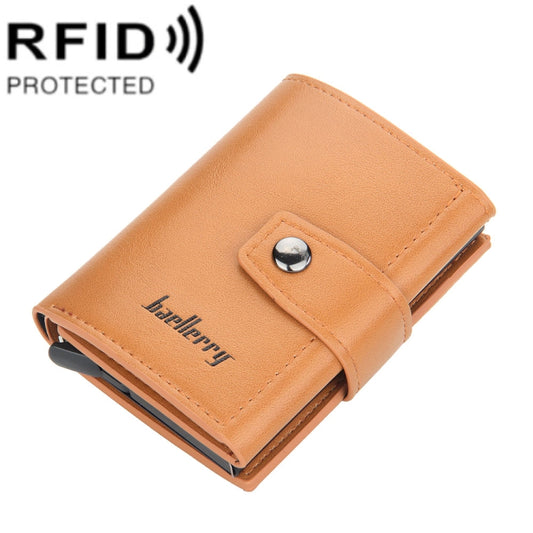 Baellerry RFID Anti-Theft Automatic Pop-Up Card Wallet Buckle Metal Aluminum Shell Card Holder(Yellow Brown) - free shipping - PMC Jewellery - Order now!