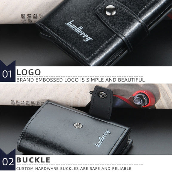 Baellerry RFID Anti-Theft Automatic Pop-Up Card Wallet Buckle Metal Aluminum Shell Card Holder(Yellow Brown)