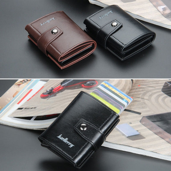 Baellerry RFID Anti-Theft Automatic Pop-Up Card Wallet Buckle Metal Aluminum Shell Card Holder(Yellow Brown)