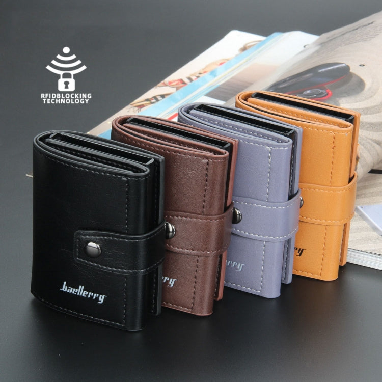 Baellerry RFID Anti-Theft Automatic Pop-Up Card Wallet Buckle Metal Aluminum Shell Card Holder(Yellow Brown)