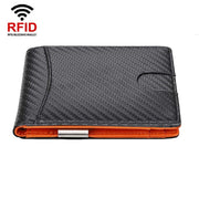 RFID Anti-Theft Brush Men Vintage Leather Wallet Card Case(Carbon Fiber+Orange Inside)