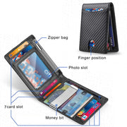 RFID Anti-Theft Brush Men Vintage Leather Wallet Card Case(Carbon Fiber+Black Inside)