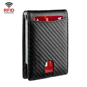 RFID Anti-Theft Brush Leather Multi Card Pocket Coin Wallet Credit Card Case(Carbon Fiber+Black Inside)
