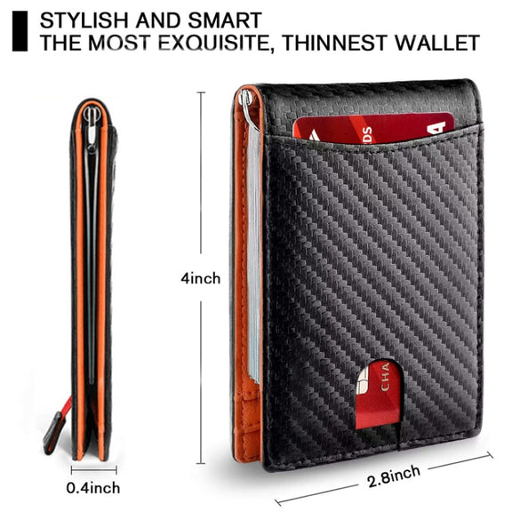 RFID Anti-Theft Brush Leather Multi Card Pocket Coin Wallet Credit Card Case(Carbon Fiber+Black Inside)