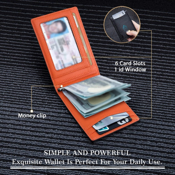 RFID Anti-Theft Brush Leather Multi Card Pocket Coin Wallet Credit Card Case(Carbon Fiber+Black Inside)