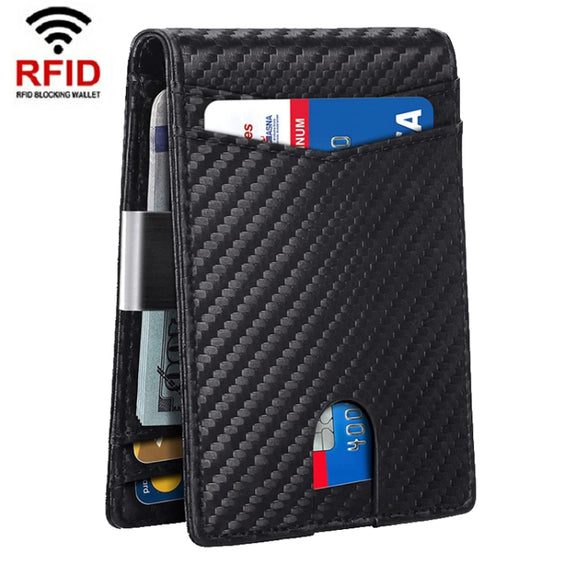 RFID Anti-Magnetic And Anti-Theft Leather Multi-Card Credit Card Wallet Coin Purse(Carbon Fiber Black+Black Inside)