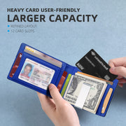 RFID Anti-Magnetic And Anti-Theft Leather Multi-Card Credit Card Wallet Coin Purse(Carbon Fiber Black+Blue Inner)