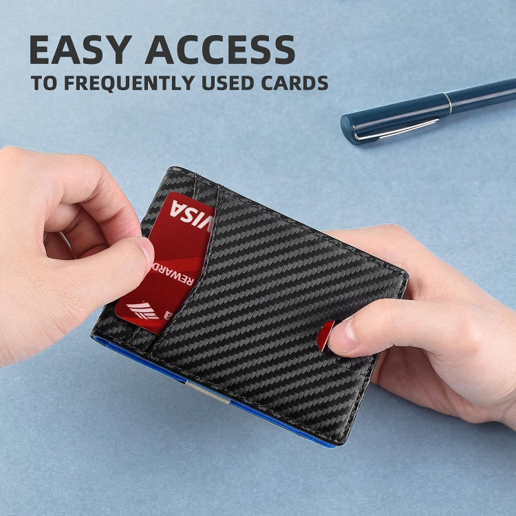 RFID Anti-Magnetic And Anti-Theft Leather Multi-Card Credit Card Wallet Coin Purse(Carbon Fiber Black+Blue Inner)