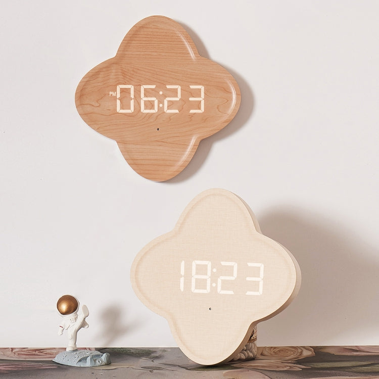 G236 LED Digital Display Flower Shape Living Room Wall Clock(Wood Grain)
