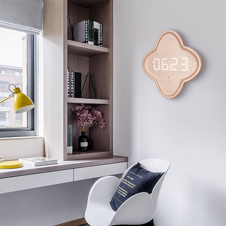 G236 LED Digital Display Flower Shape Living Room Wall Clock(Wood Grain)