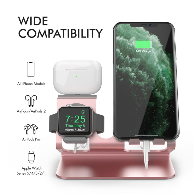 For IPhone / AirPods / Apple Watch Series AhaStyle 3 In 1 Aluminum Alloy Stand(Rose Gold)
