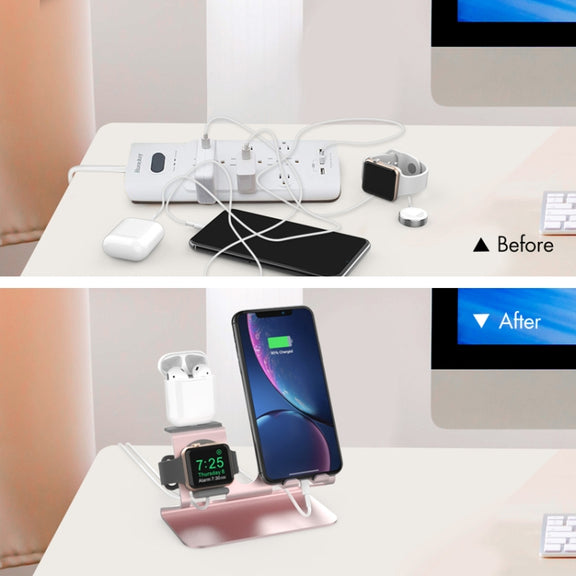For IPhone / AirPods / Apple Watch Series AhaStyle 3 In 1 Aluminum Alloy Stand(Silver)
